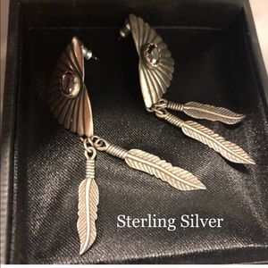 Vintage Sterling Amethyst Native American Feather Earrings